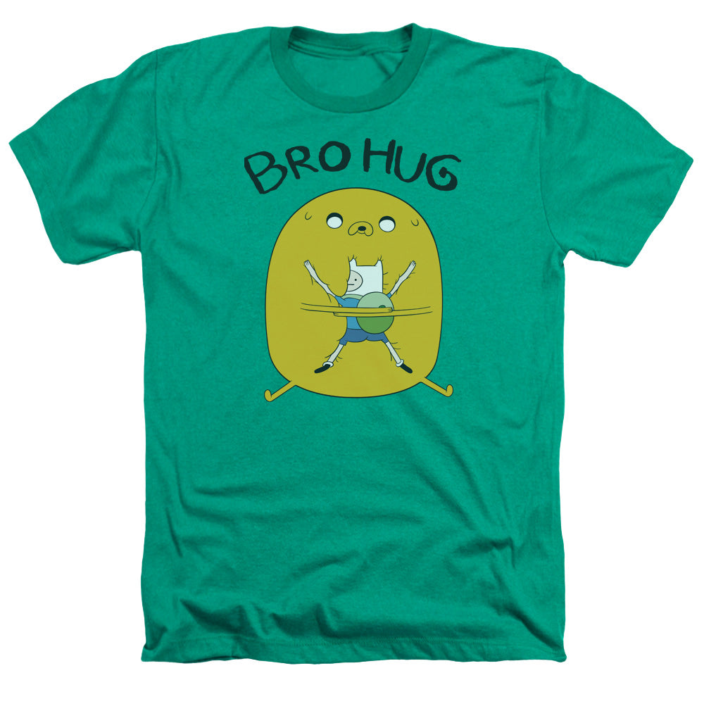 AN OFFCIALLY LICENSED ADVENTURE TIME BRO HUG MEN'S HEATHER T-SHIRT KELLY GREEN