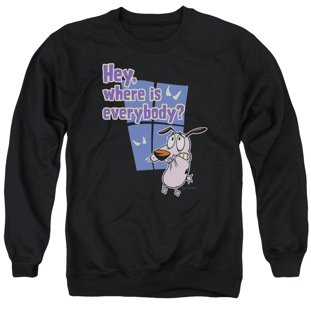 AN OFFCIALLY LICENSED COURAGE WHERE IS EVERYBODY ADULT UNISEX CREWNECK SWEATSHIRT BLACK