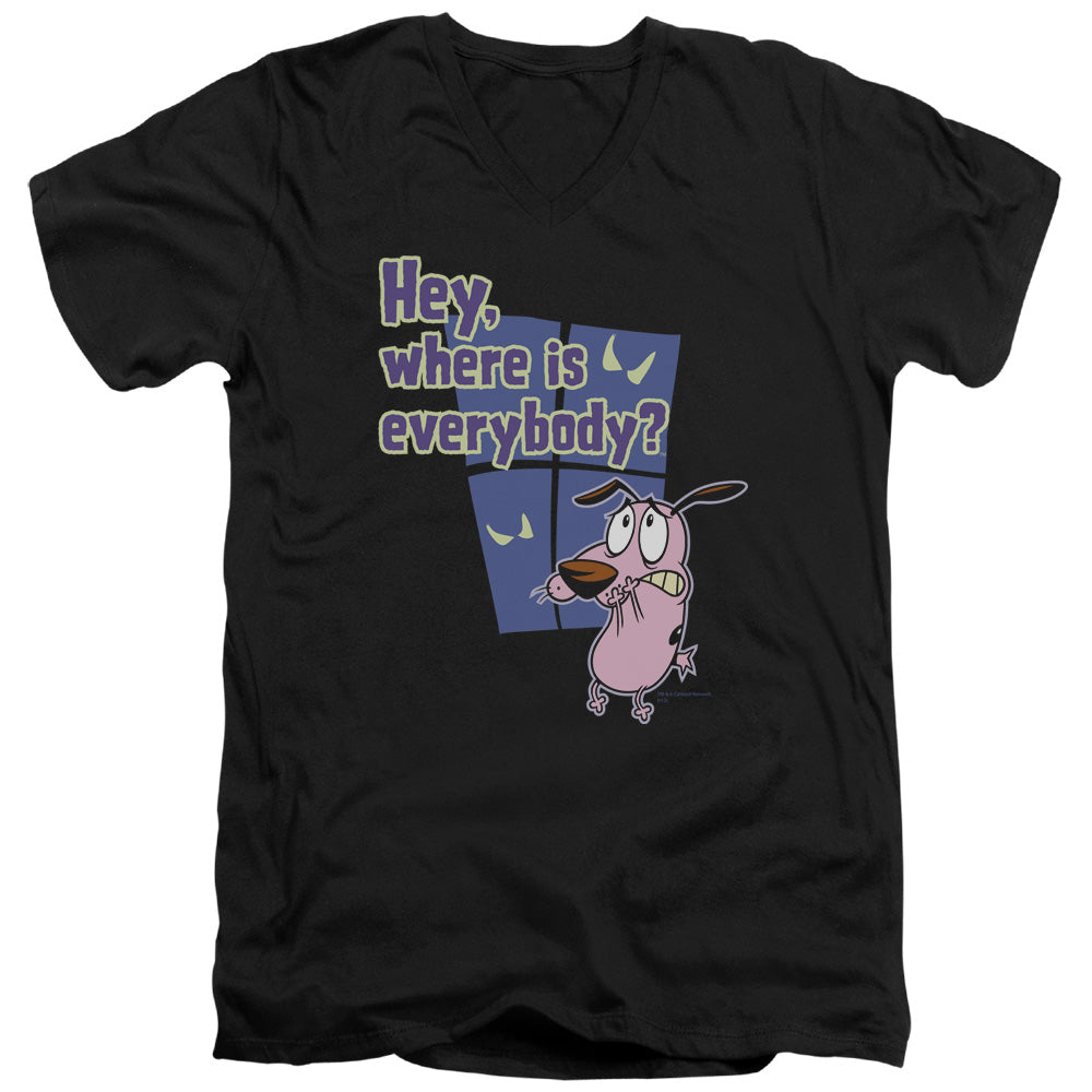 AN OFFCIALLY LICENSED COURAGE WHERE IS EVERYBODY MEN'S V-NECK T-SHIRT BLACK