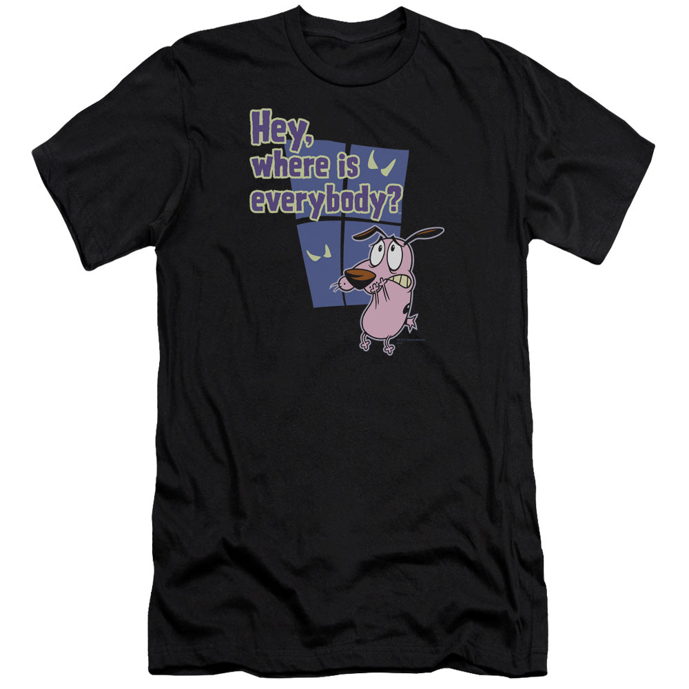 AN OFFCIALLY LICENSED COURAGE WHERE IS EVERYBODY MEN'S PREMIUM SLIM FIT T-SHIRT BLACK