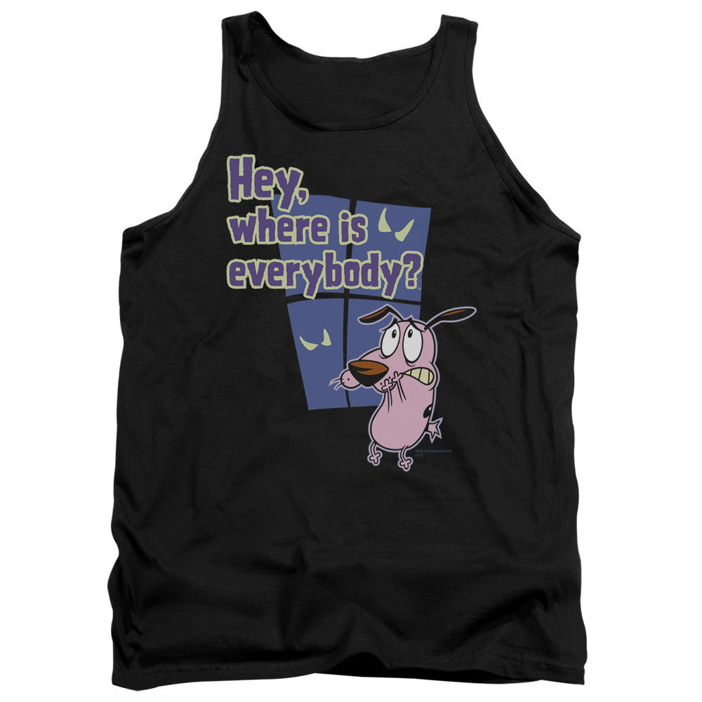 AN OFFCIALLY LICENSED COURAGE WHERE IS EVERYBODY ADULT UNISEX TANK TOP BLACK