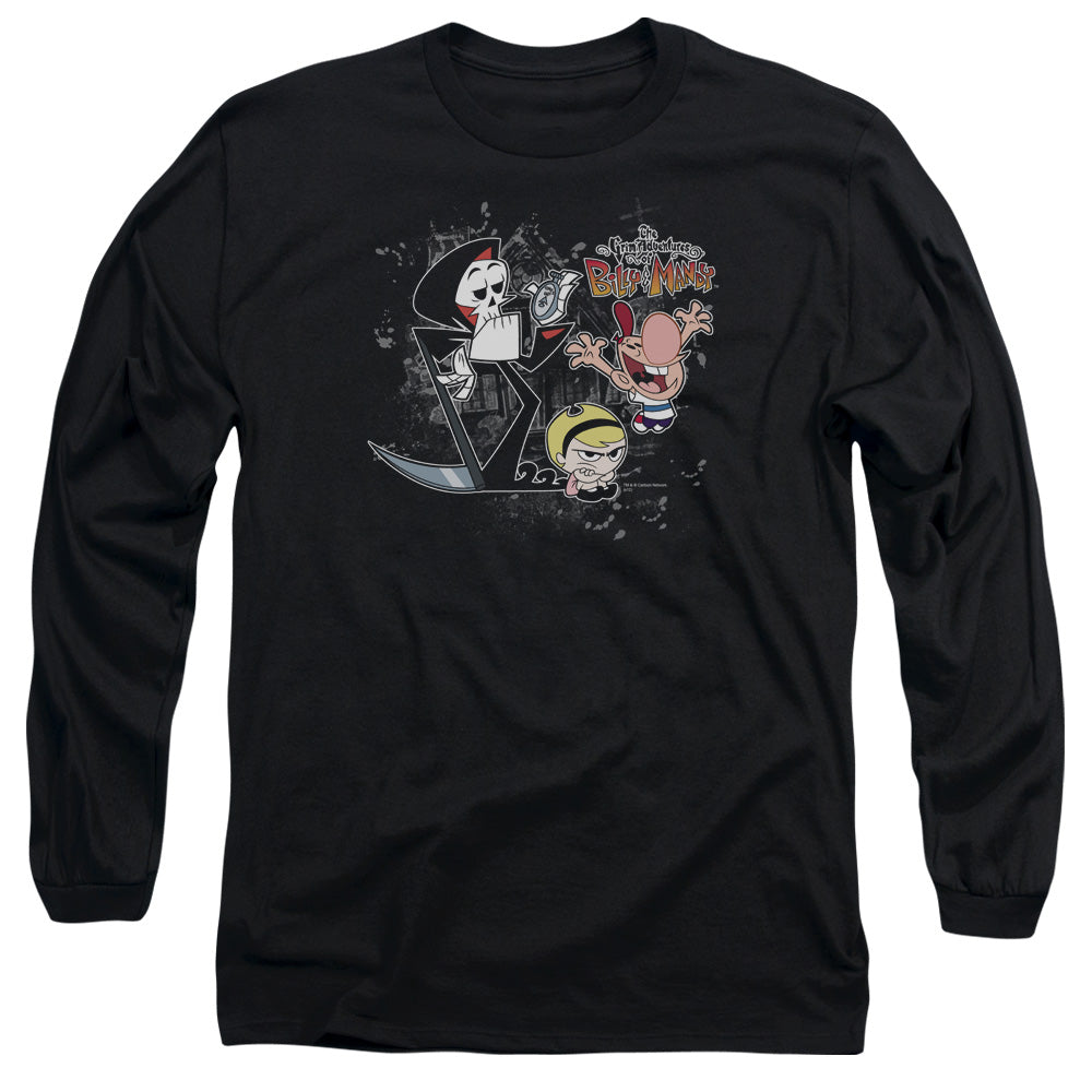 AN OFFCIALLY LICENSED BILLY & MANDY SPLATTER CAST MEN'S LONG SLEEVE T-SHIRT BLACK