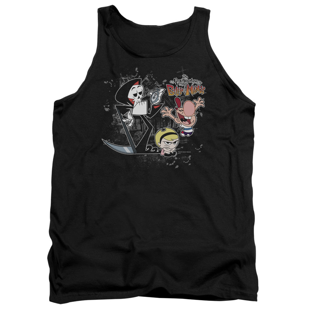 AN OFFCIALLY LICENSED BILLY & MANDY SPLATTER CAST ADULT UNISEX TANK TOP BLACK