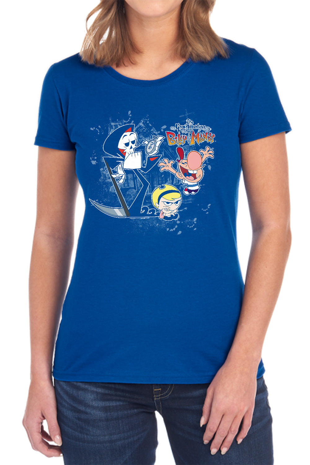 AN OFFCIALLY LICENSED BILLY & MANDY SPLATTER CAST WOMEN'S REGULAR FIT T-SHIRT BLACK