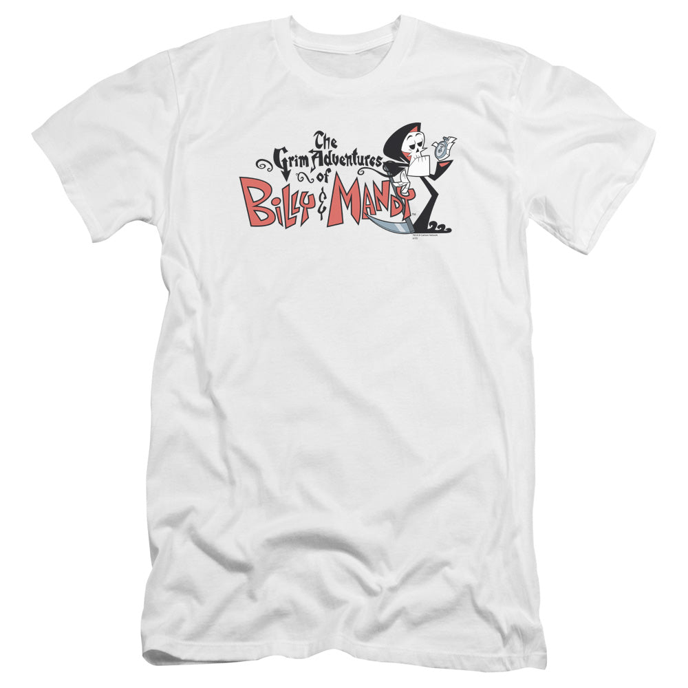 AN OFFCIALLY LICENSED BILLY & MANDY LOGO MEN'S PREMIUM SLIM FIT T-SHIRT WHITE