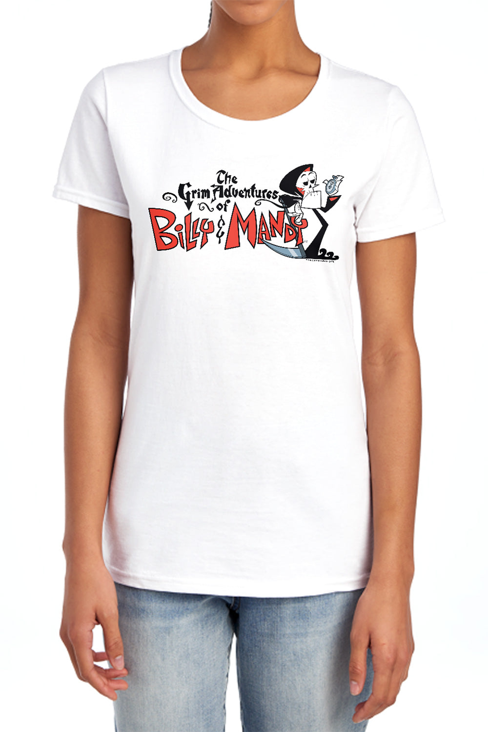 AN OFFCIALLY LICENSED BILLY & MANDY LOGO WOMEN'S REGULAR FIT T-SHIRT WHITE