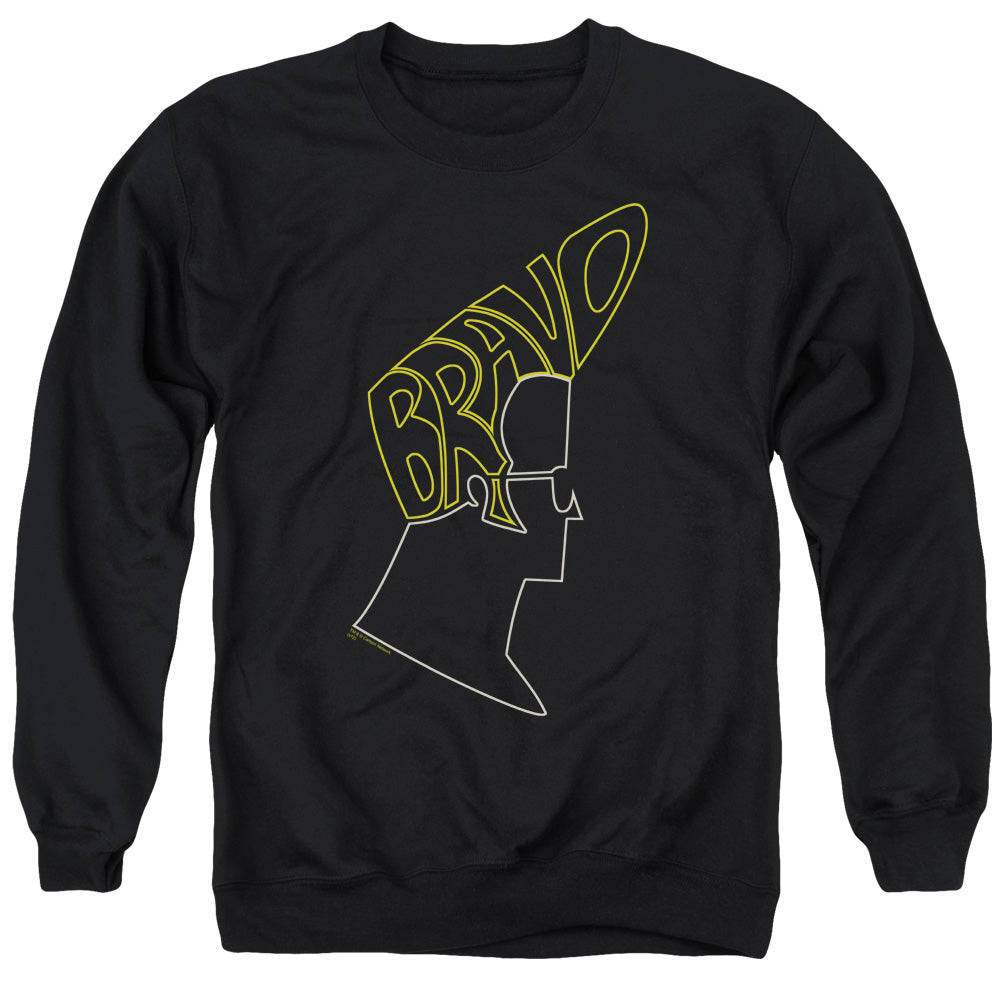 AN OFFCIALLY LICENSED JOHNNY BRAVO BRAVO HAIR ADULT UNISEX CREWNECK SWEATSHIRT BLACK