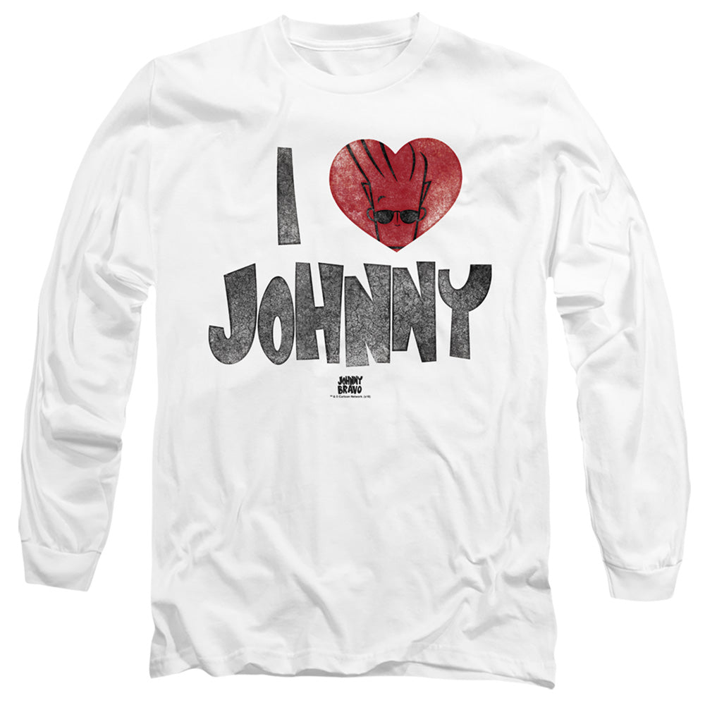 AN OFFCIALLY LICENSED JOHNNY BRAVO I HEART JOHNNY MEN'S LONG SLEEVE T-SHIRT WHITE