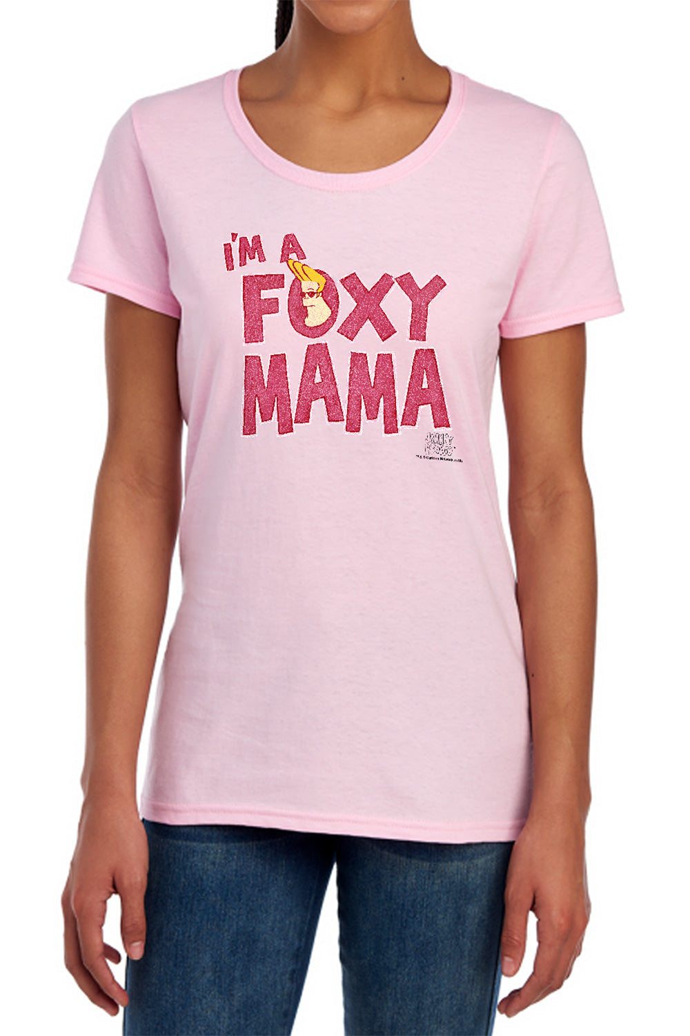 AN OFFCIALLY LICENSED JOHNNY BRAVO FOXY MAMA WOMEN'S REGULAR FIT T-SHIRT HOT PINK