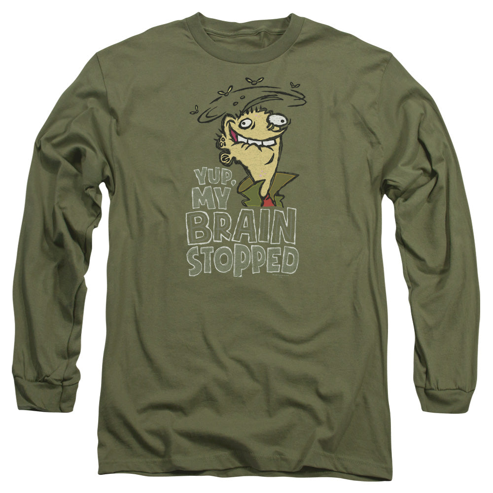 AN OFFCIALLY LICENSED ED EDD N EDDY BRAIN DEAD ED MEN'S LONG SLEEVE T-SHIRT MILITARY GREEN