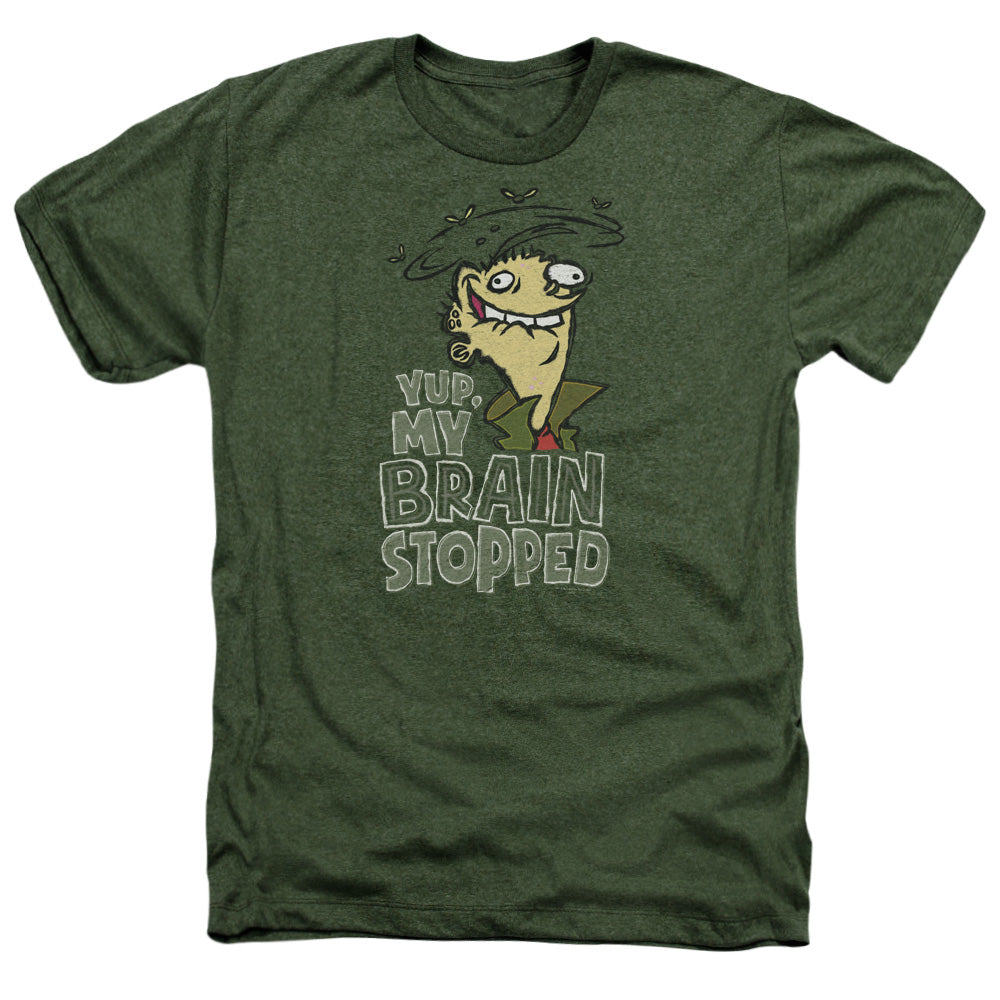 AN OFFCIALLY LICENSED ED EDD N EDDY BRAIN DEAD ED MEN'S HEATHER T-SHIRT MILITARY GREEN