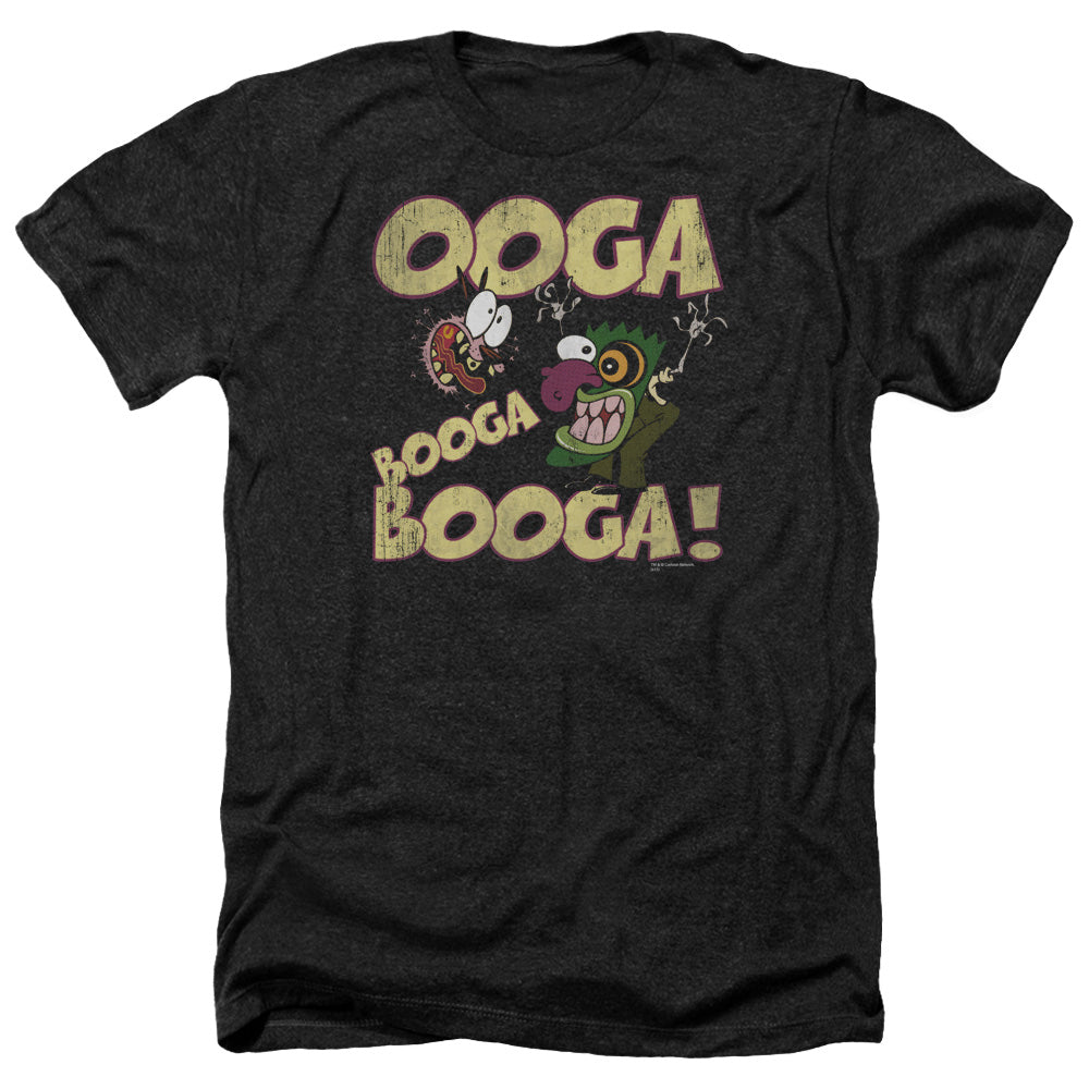 AN OFFCIALLY LICENSED COURAGE OOGA BOOGA BOOGA MEN'S HEATHER T-SHIRT CHARCOAL