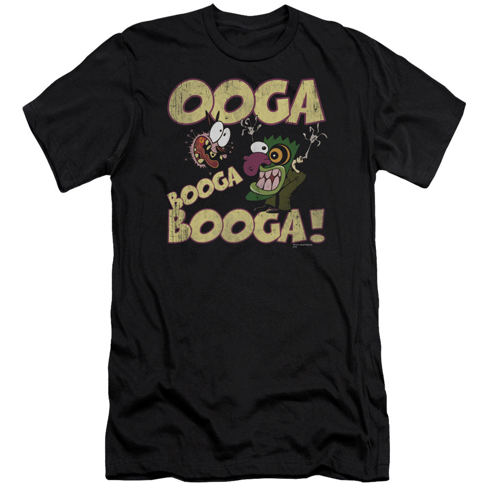 AN OFFCIALLY LICENSED COURAGE OOGA BOOGA BOOGA MEN'S PREMIUM SLIM FIT T-SHIRT BLACK