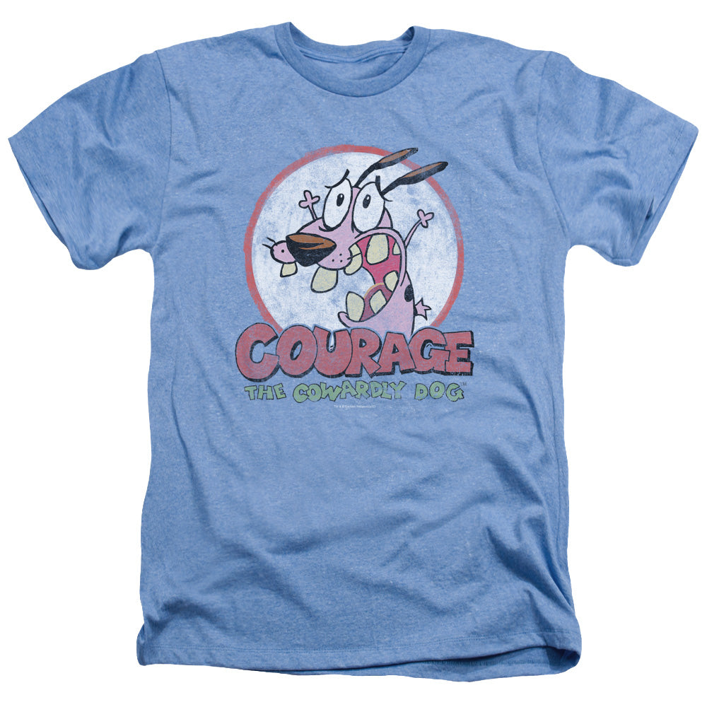 AN OFFCIALLY LICENSED COURAGE THE COWARDLY DOG VINTAGE COURAGE MEN'S HEATHER T-SHIRT LIGHT BLUE