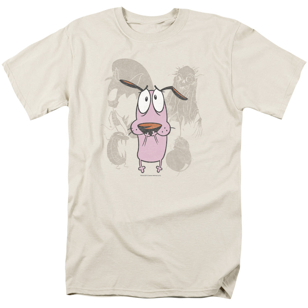 AN OFFCIALLY LICENSED COURAGE MONSTERS MEN'S REGULAR FIT T-SHIRT CREAM