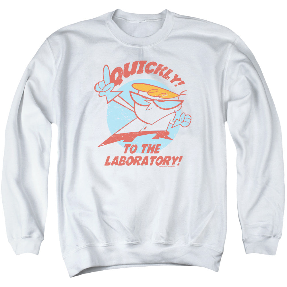 AN OFFCIALLY LICENSED DEXTERS LABORATORY QUICKLY ADULT UNISEX CREWNECK SWEATSHIRT WHITE