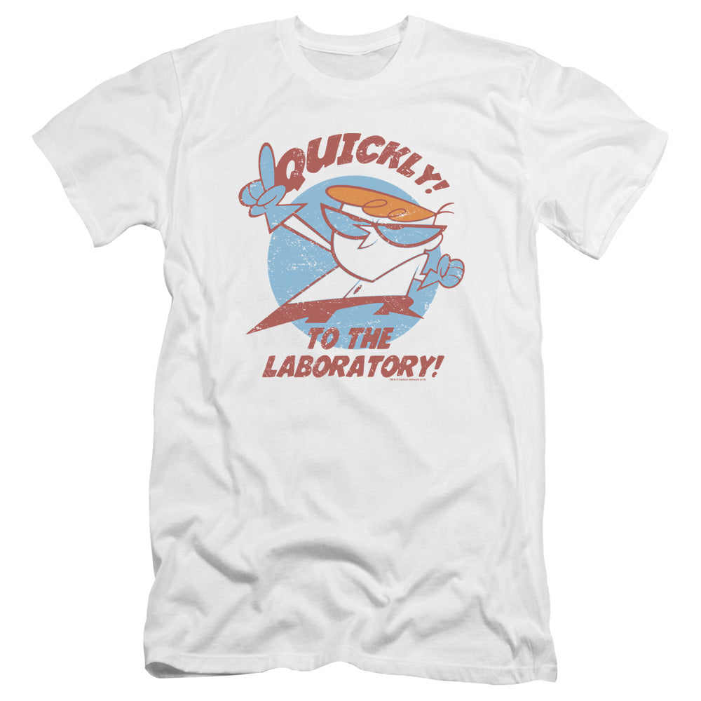 AN OFFCIALLY LICENSED DEXTERS LABORATORY QUICKLY MEN'S PREMIUM SLIM FIT T-SHIRT WHITE