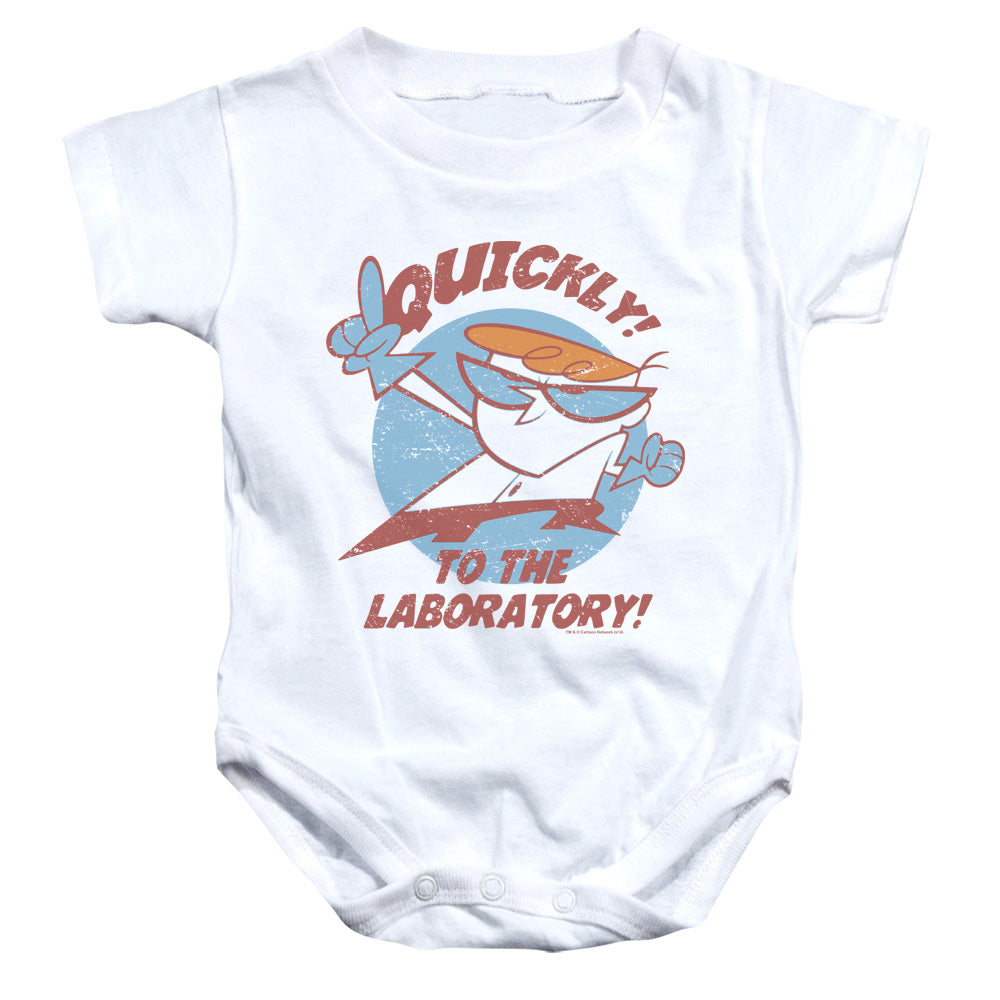 AN OFFCIALLY LICENSED DEXTERS LABORATORY QUICKLY BABY BODYSUIT WHITE