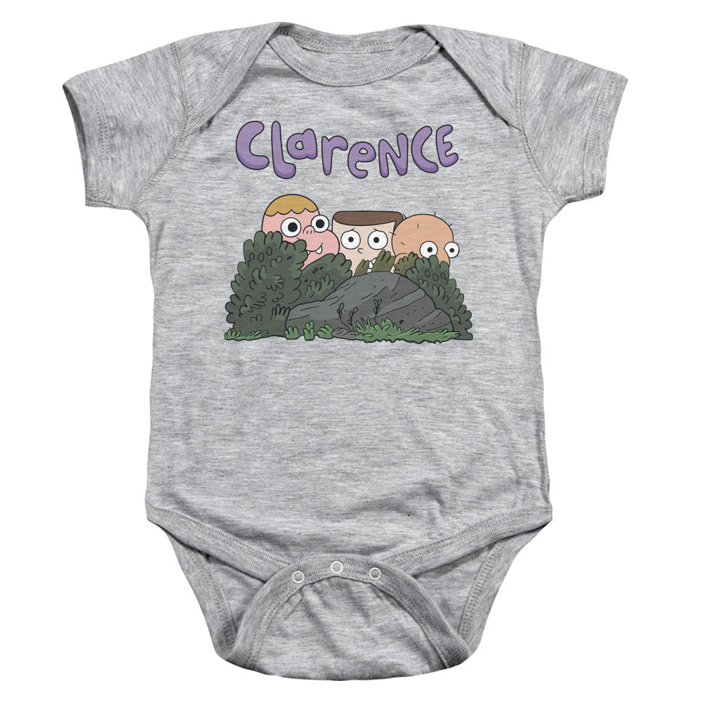 AN OFFCIALLY LICENSED CLARENCE GANG BABY BODYSUIT ATHLETIC HEATHER