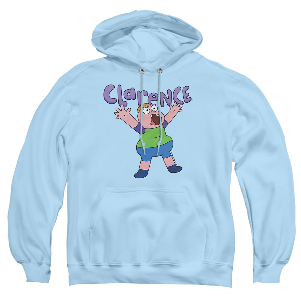 AN OFFCIALLY LICENSED CLARENCE WHOO ADULT UNISEX PULLOVER HOODIE LIGHT BLUE