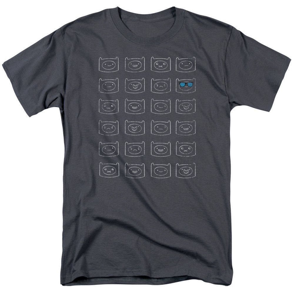 AN OFFCIALLY LICENSED ADVENTURE TIME FINN FACES MEN'S REGULAR FIT T-SHIRT CHARCOAL