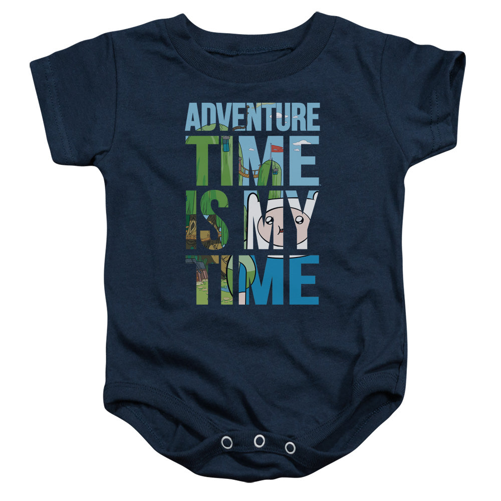 AN OFFCIALLY LICENSED ADVENTURE TIME MY TIME BABY BODYSUIT NAVY