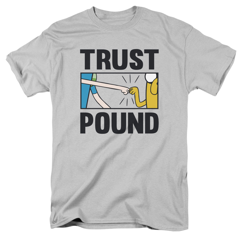 AN OFFCIALLY LICENSED ADVENTURE TIME TRUST POUND MEN'S REGULAR FIT T-SHIRT SILVER