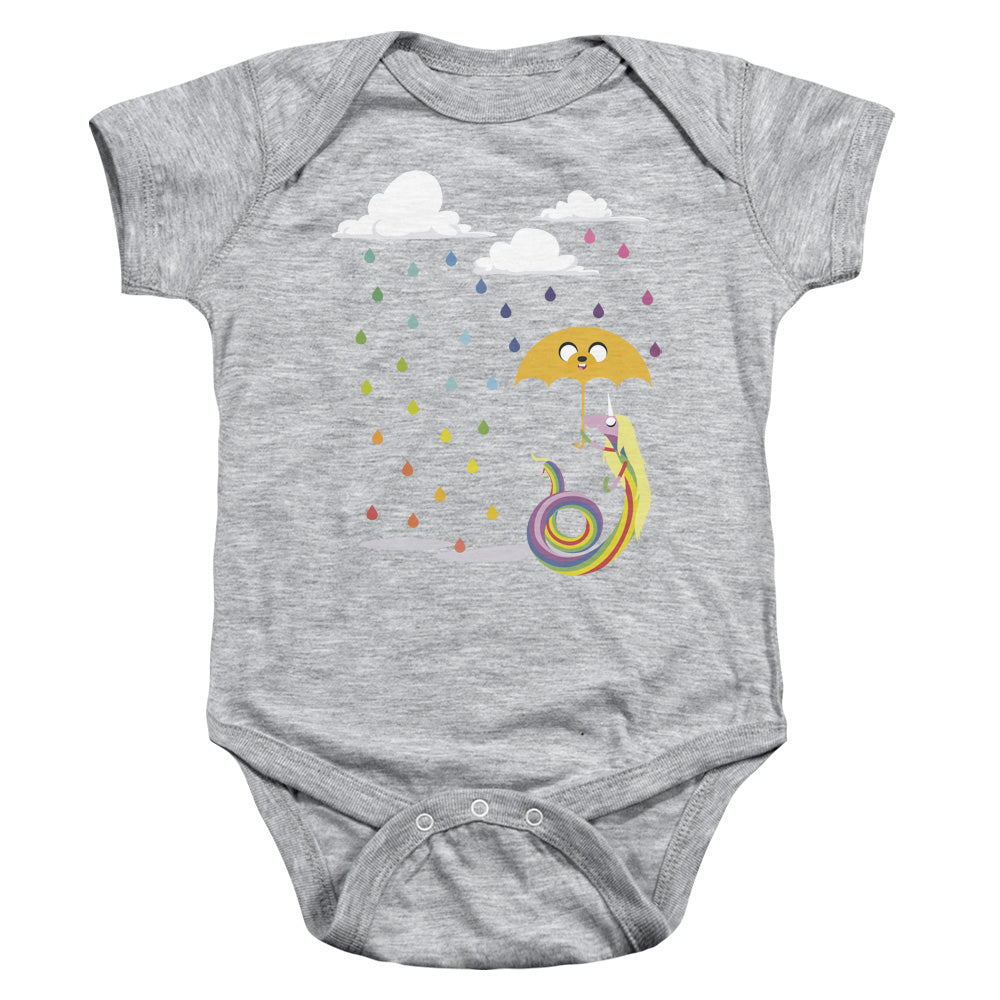 AN OFFCIALLY LICENSED ADVENTURE TIME LADY IN THE RAIN BABY BODYSUIT ATHLETIC HEATHER