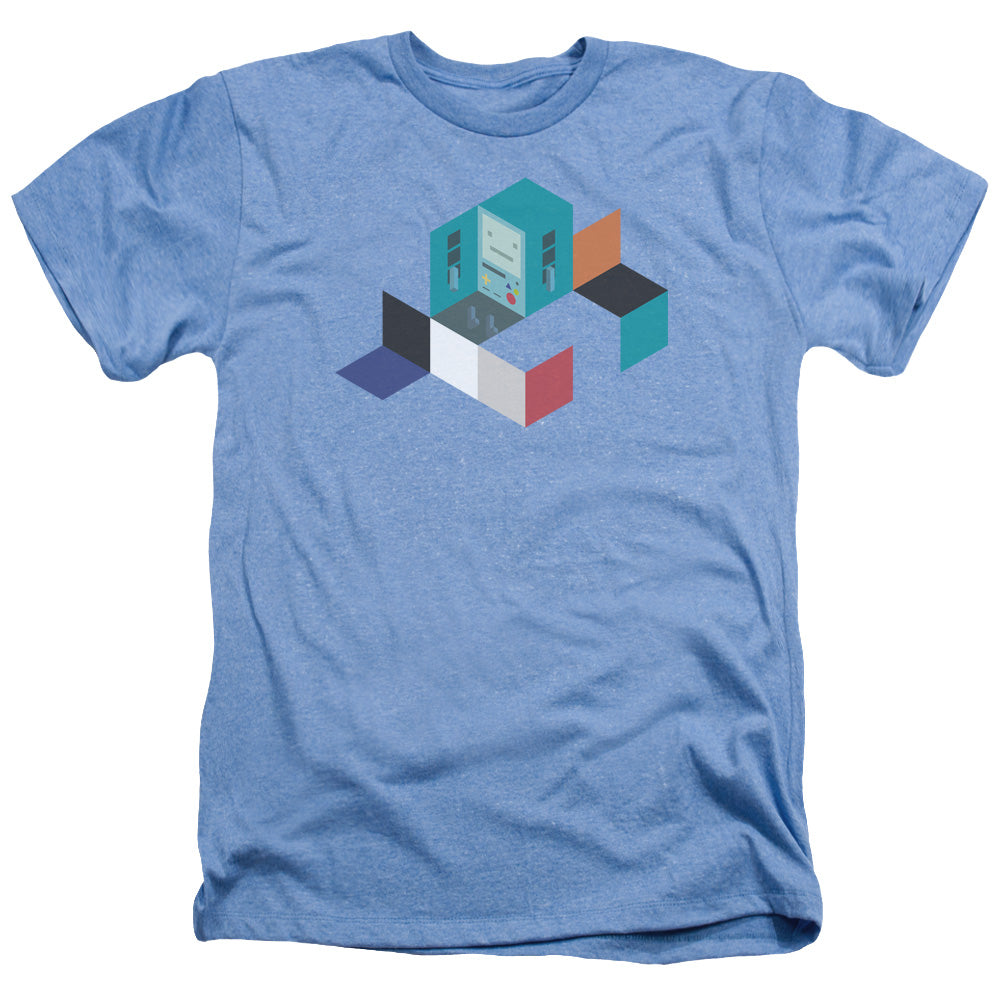 AN OFFCIALLY LICENSED ADVENTURE TIME BMO BLOCKS MEN'S HEATHER T-SHIRT LIGHT BLUE
