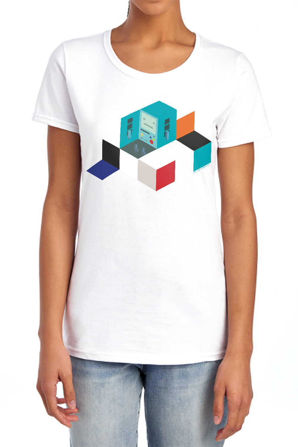 AN OFFCIALLY LICENSED ADVENTURE TIME BMO BLOCKS WOMEN'S REGULAR FIT T-SHIRT LIGHT BLUE