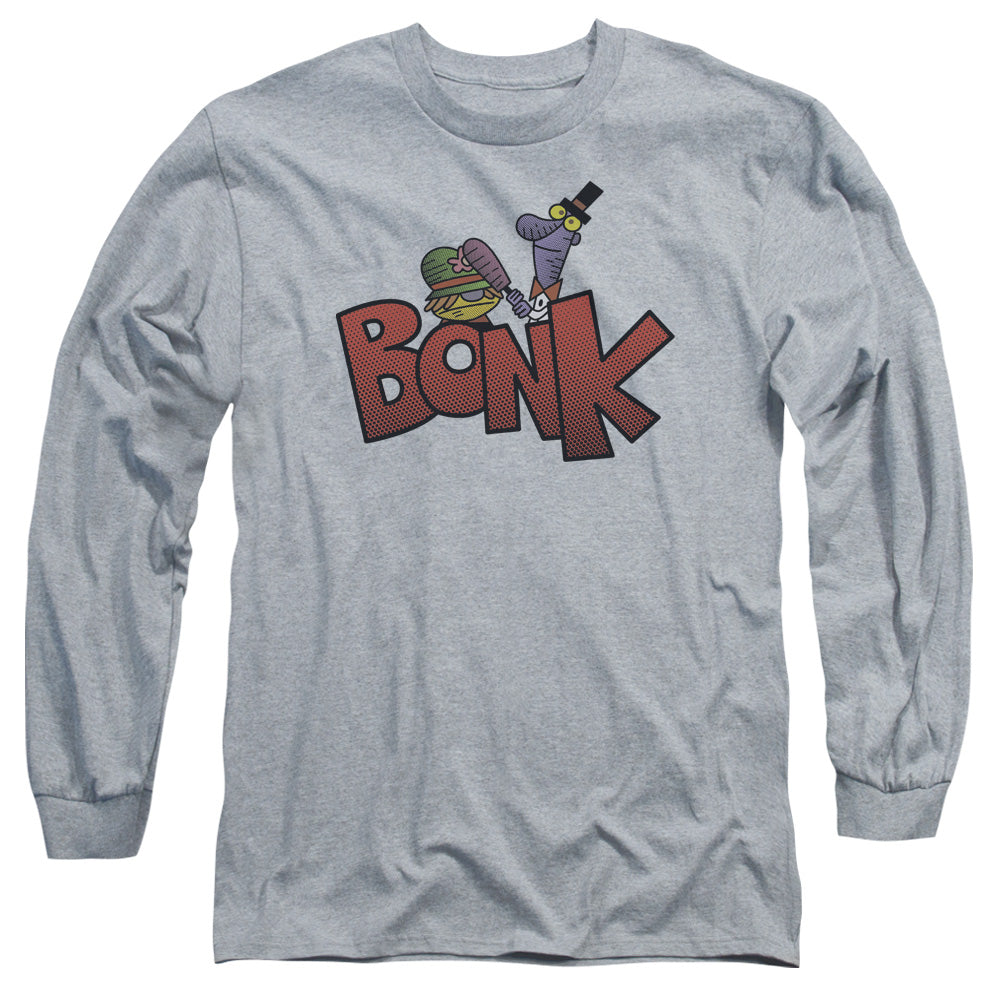 AN OFFCIALLY LICENSED DEXTERS LABORATORY BONK MEN'S LONG SLEEVE T-SHIRT ATHLETIC HEATHER