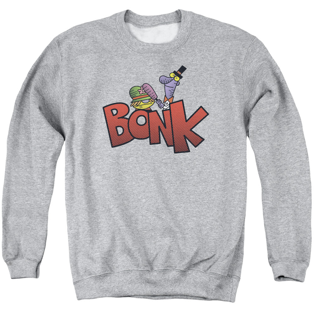 AN OFFCIALLY LICENSED DEXTERS LABORATORY BONK ADULT UNISEX CREWNECK SWEATSHIRT ATHLETIC HEATHER