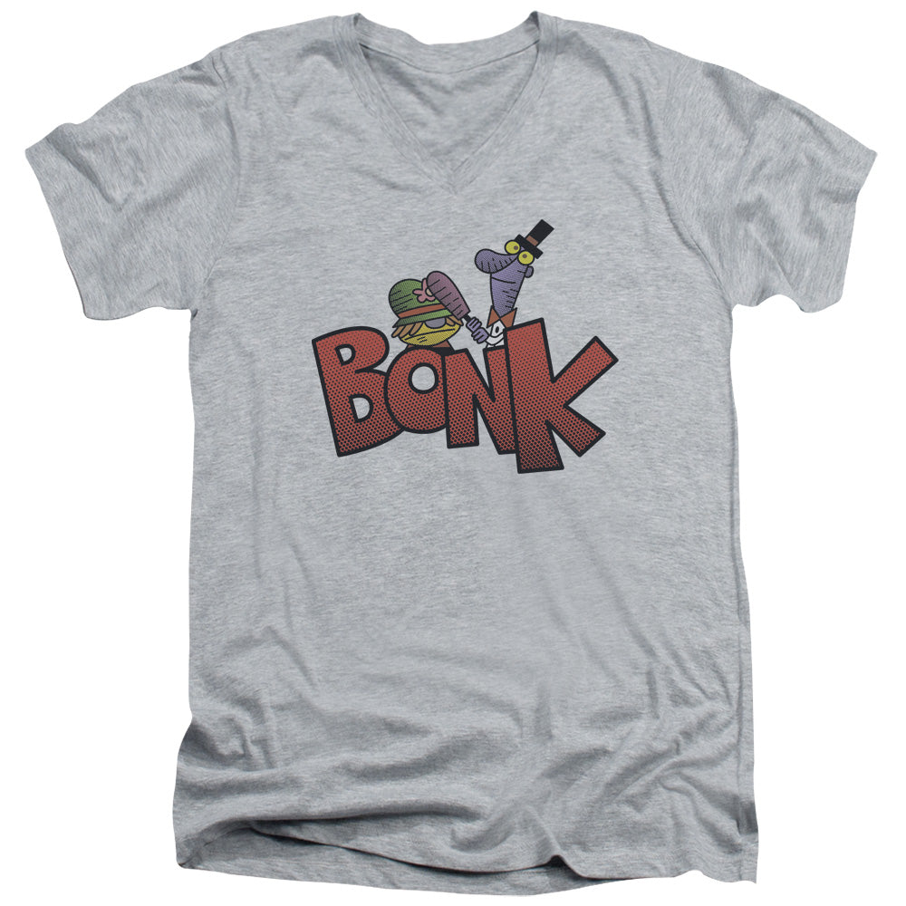 AN OFFCIALLY LICENSED DEXTERS LABORATORY BONK MEN'S V-NECK T-SHIRT ATHLETIC HEATHER