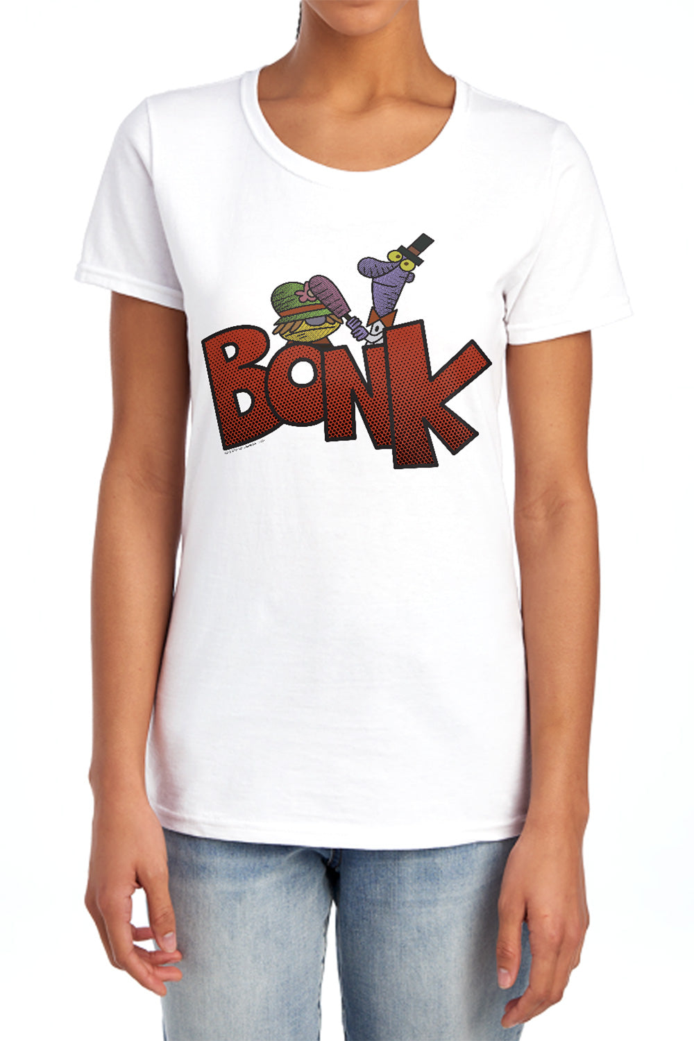 AN OFFCIALLY LICENSED DEXTERS LABORATORY BONK WOMEN'S REGULAR FIT T-SHIRT ATHLETIC HEATHER