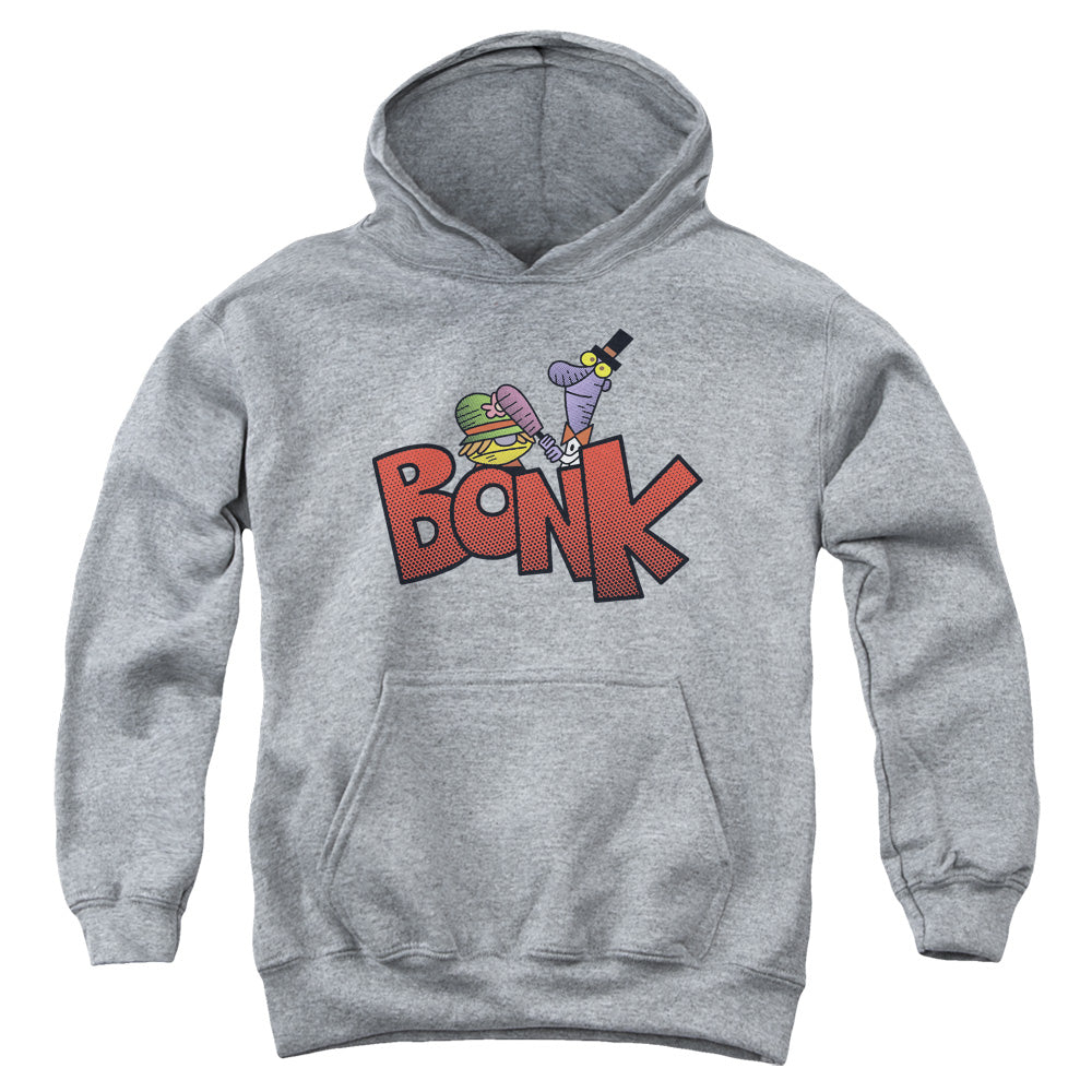 AN OFFCIALLY LICENSED DEXTERS LABORATORY BONK YOUTH HOODIE ATHLETIC HEATHER