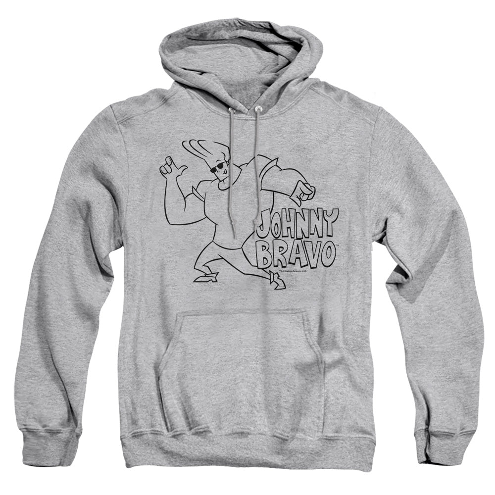 AN OFFCIALLY LICENSED JOHNNY BRAVO JB LINE ART ADULT UNISEX PULLOVER HOODIE ATHLETIC HEATHER