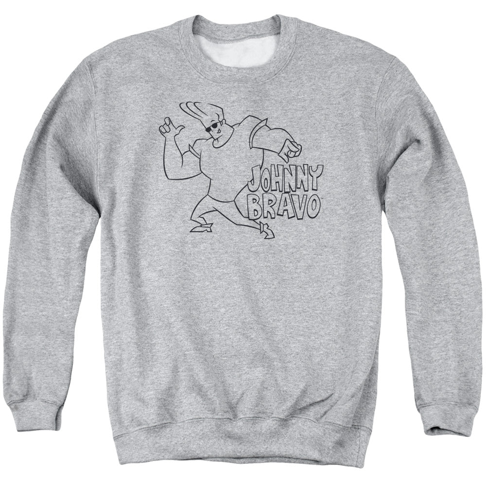 AN OFFCIALLY LICENSED JOHNNY BRAVO JB LINE ART ADULT UNISEX CREWNECK SWEATSHIRT ATHLETIC HEATHER