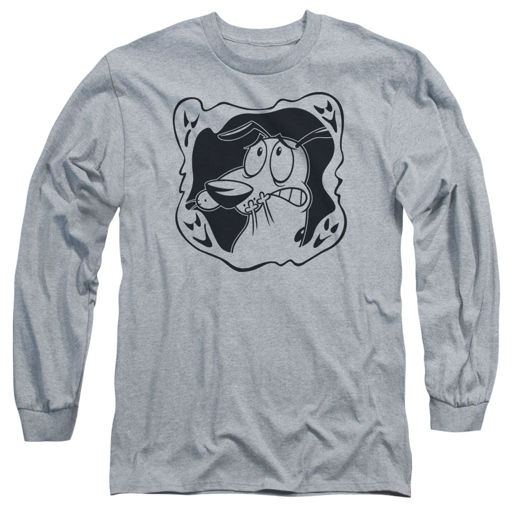 AN OFFCIALLY LICENSED COURAGE THE COWARDLY DOG GHOST FRAME MEN'S LONG SLEEVE T-SHIRT ATHLETIC HEATHER