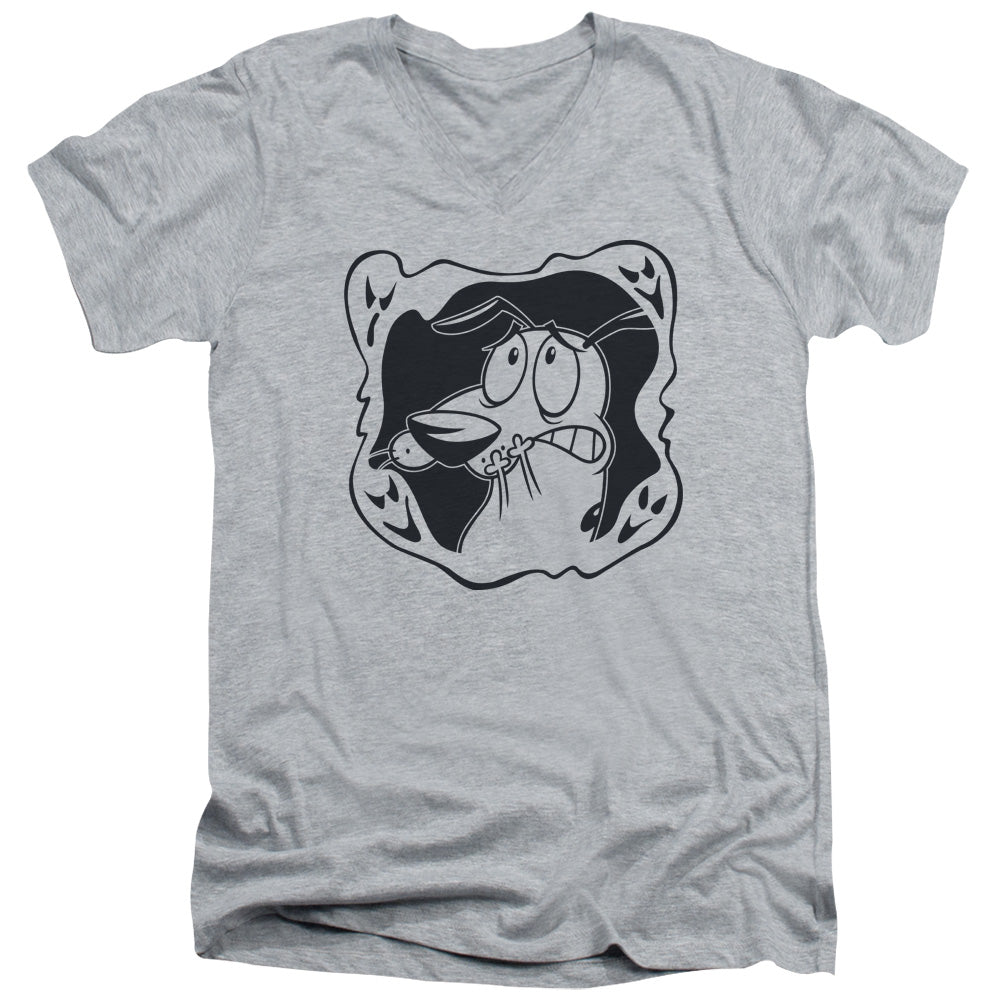 AN OFFCIALLY LICENSED COURAGE THE COWARDLY DOG GHOST FRAME MEN'S V-NECK T-SHIRT ATHLETIC HEATHER
