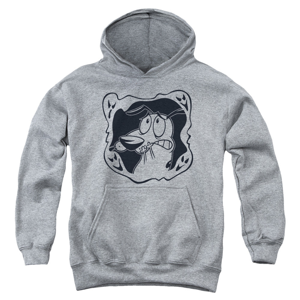AN OFFCIALLY LICENSED COURAGE THE COWARDLY DOG GHOST FRAME YOUTH HOODIE ATHLETIC HEATHER