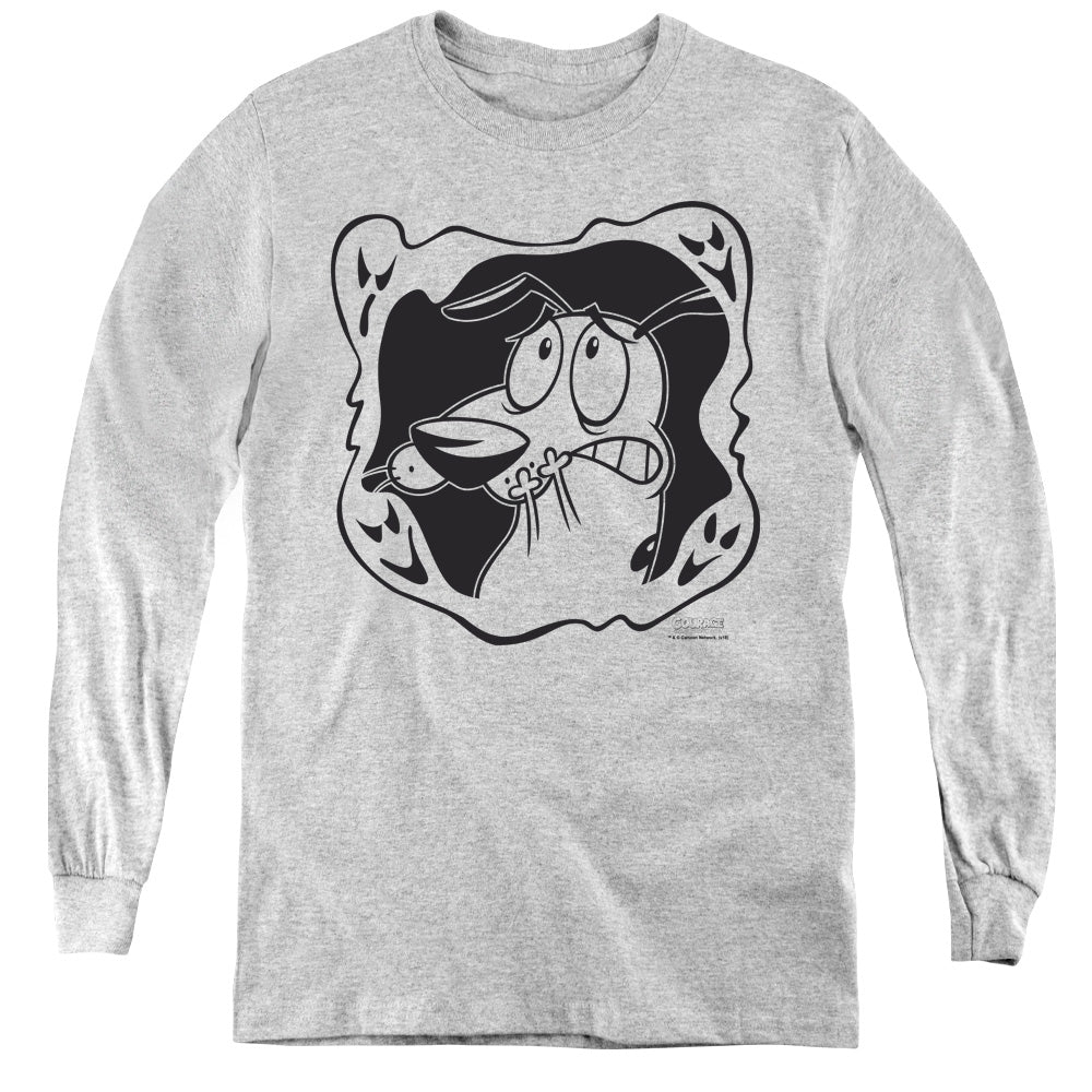 AN OFFCIALLY LICENSED COURAGE THE COWARDLY DOG GHOST FRAME YOUTH LONG SLEEVE T-SHIRT ATHLETIC HEATHER
