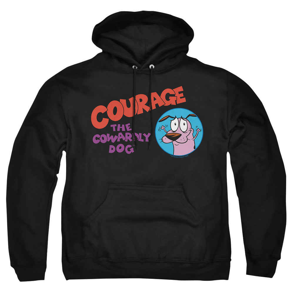 AN OFFCIALLY LICENSED COURAGE THE COWARDLY DOG COURAGE LOGO ADULT UNISEX PULLOVER HOODIE BLACK
