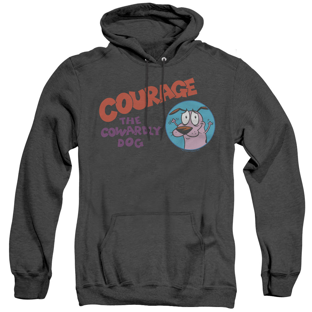 AN OFFCIALLY LICENSED COURAGE THE COWARDLY DOG COURAGE LOGO ADULT UNISEX HEATHER PULLOVER HOODIE BLACK