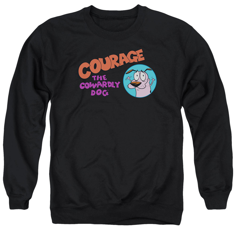 AN OFFCIALLY LICENSED COURAGE THE COWARDLY DOG COURAGE LOGO ADULT UNISEX CREWNECK SWEATSHIRT BLACK