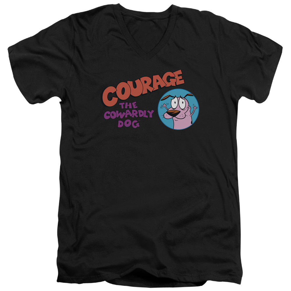 AN OFFCIALLY LICENSED COURAGE THE COWARDLY DOG COURAGE LOGO MEN'S V-NECK T-SHIRT BLACK