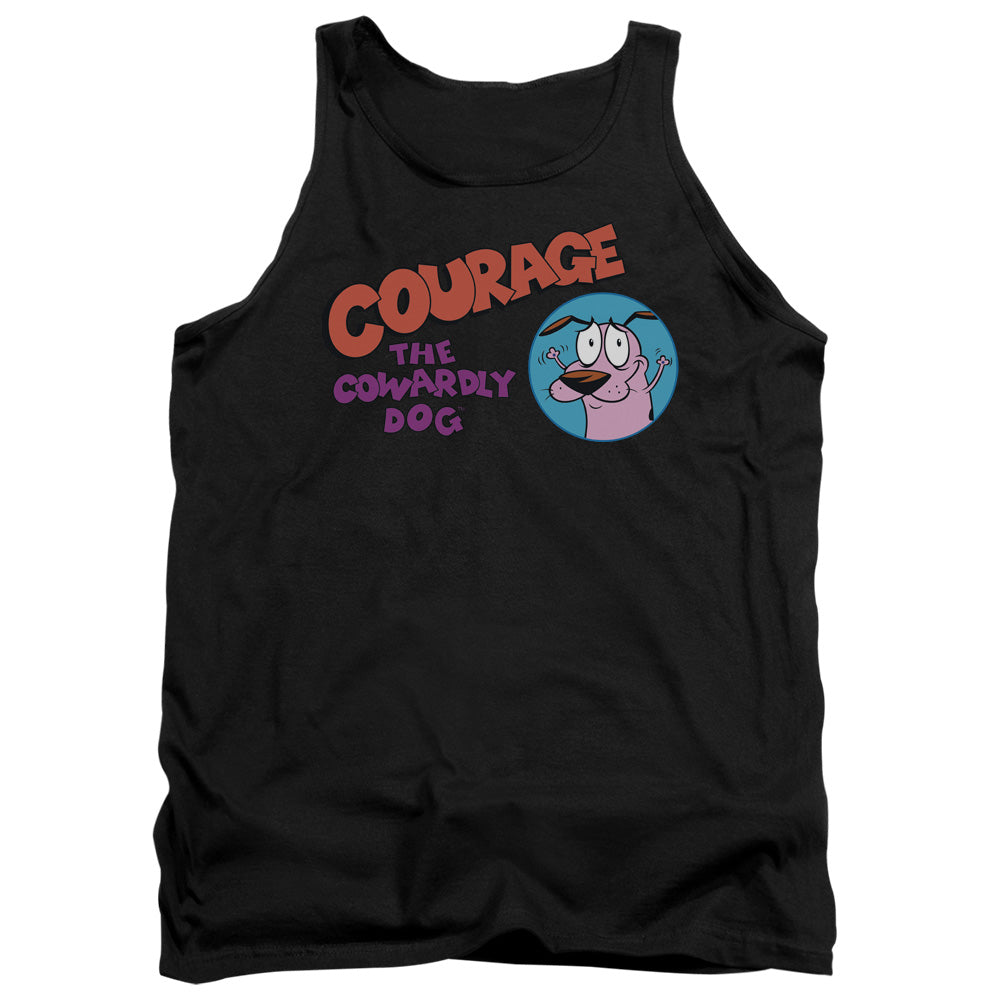 AN OFFCIALLY LICENSED COURAGE THE COWARDLY DOG COURAGE LOGO ADULT UNISEX TANK TOP BLACK