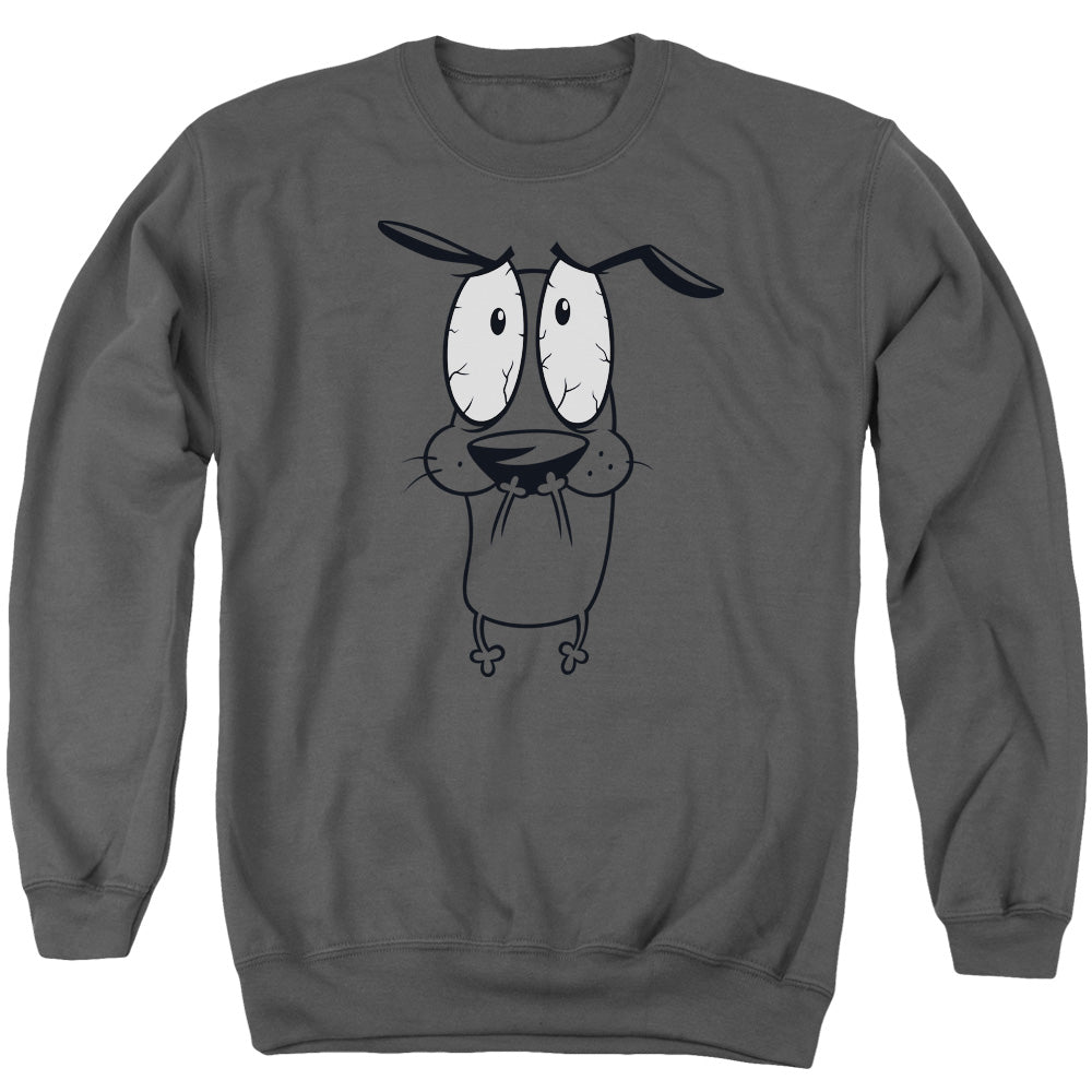 AN OFFCIALLY LICENSED COURAGE THE COWARDLY DOG SCARED ADULT UNISEX CREWNECK SWEATSHIRT CHARCOAL