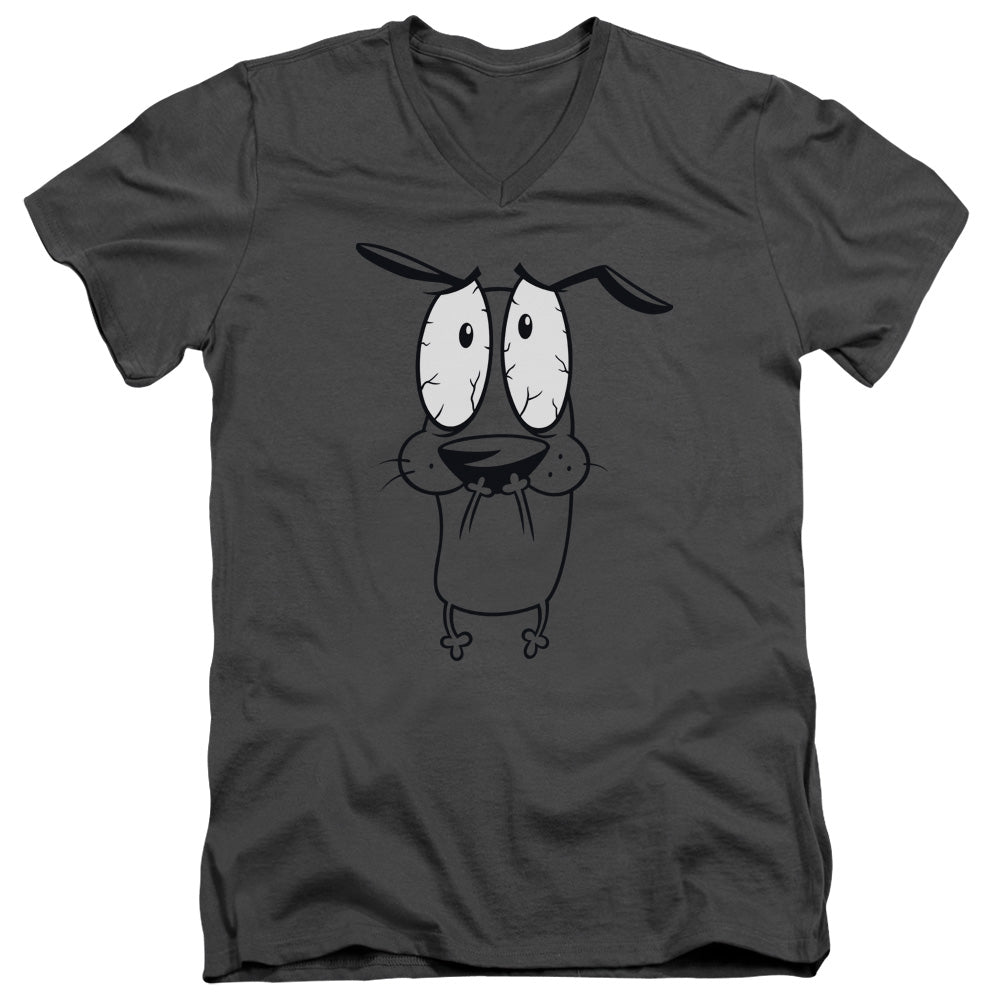 AN OFFCIALLY LICENSED COURAGE THE COWARDLY DOG SCARED MEN'S V-NECK T-SHIRT CHARCOAL