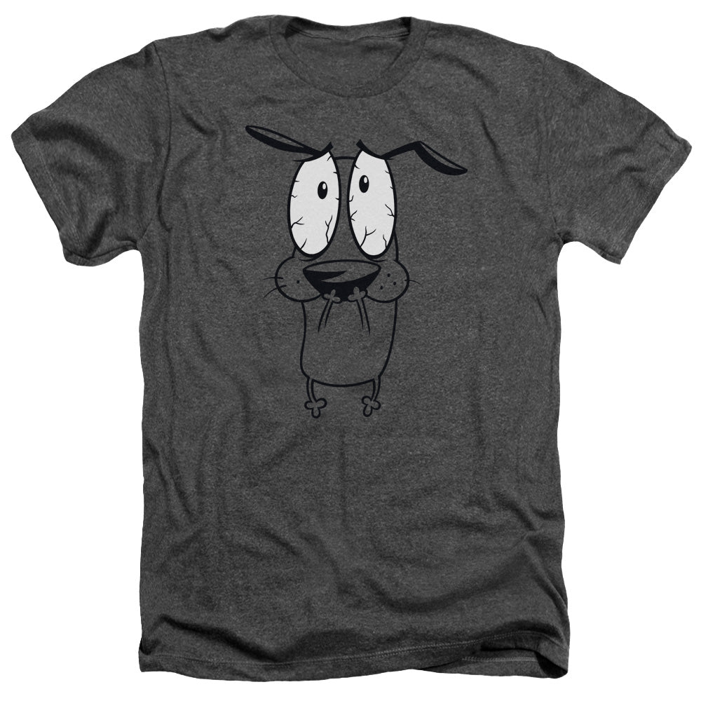 AN OFFCIALLY LICENSED COURAGE THE COWARDLY DOG SCARED MEN'S HEATHER T-SHIRT CHARCOAL