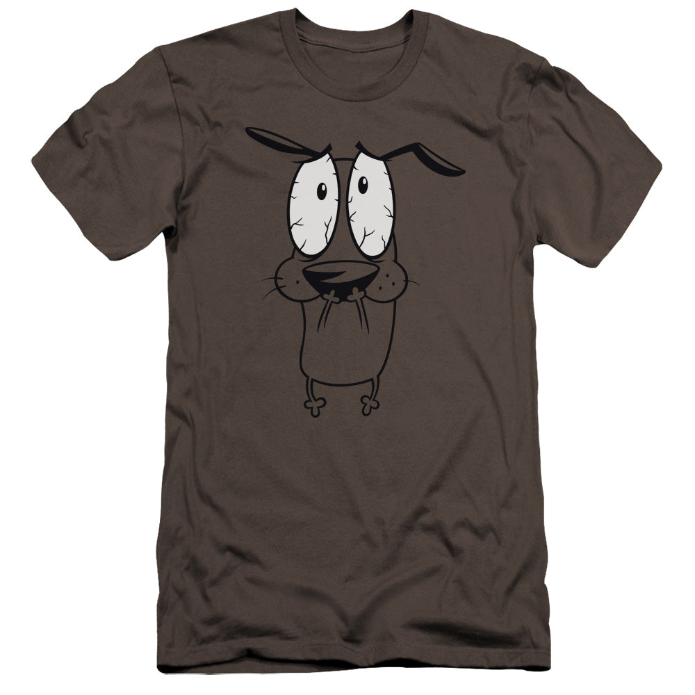 AN OFFCIALLY LICENSED COURAGE THE COWARDLY DOG SCARED MEN'S PREMIUM SLIM FIT T-SHIRT CHARCOAL